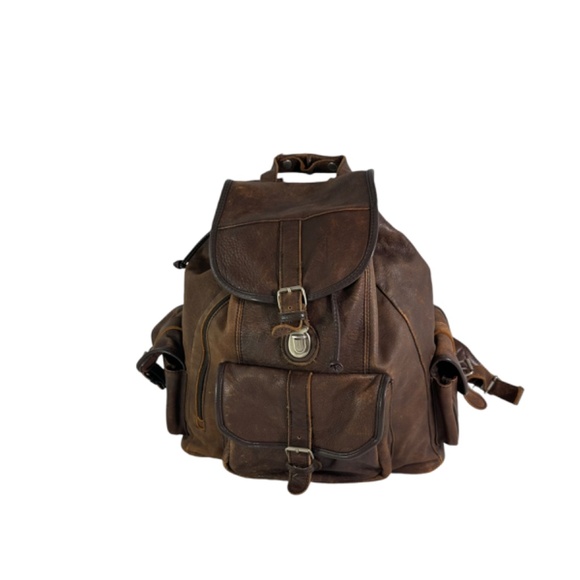 Genuine strong brown leather backpack rucksack carry all multi pockets carry all main image 6